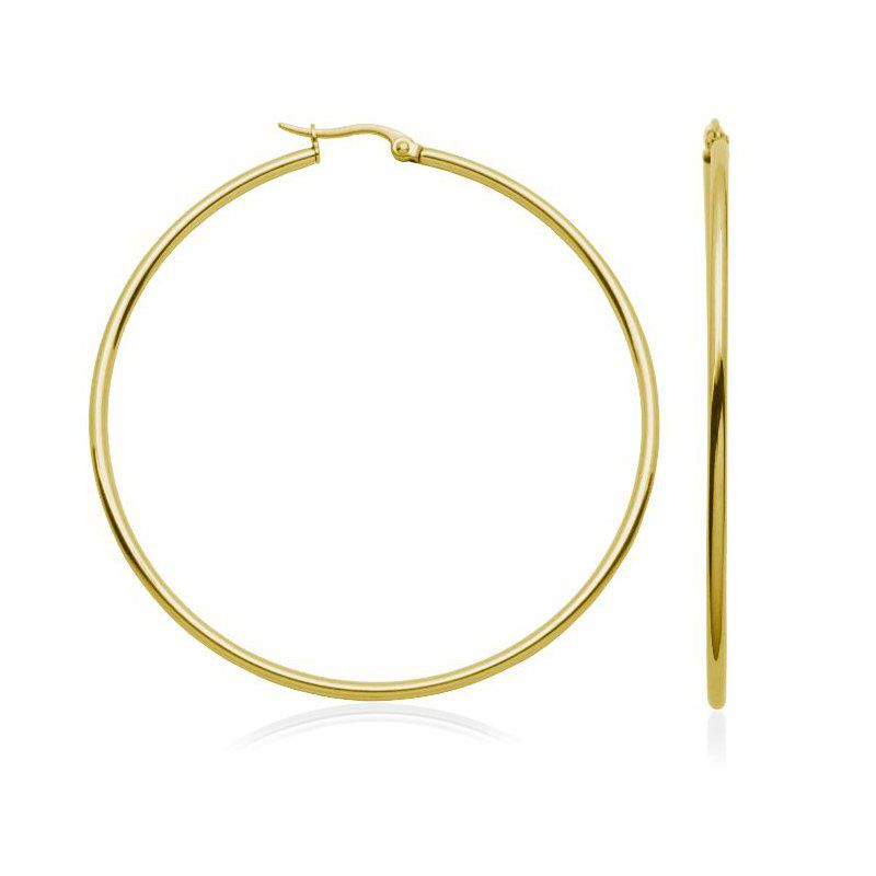 Yellow Gold Plated Stainless Steel Thin Hoop - 60mm - Click Image to Close